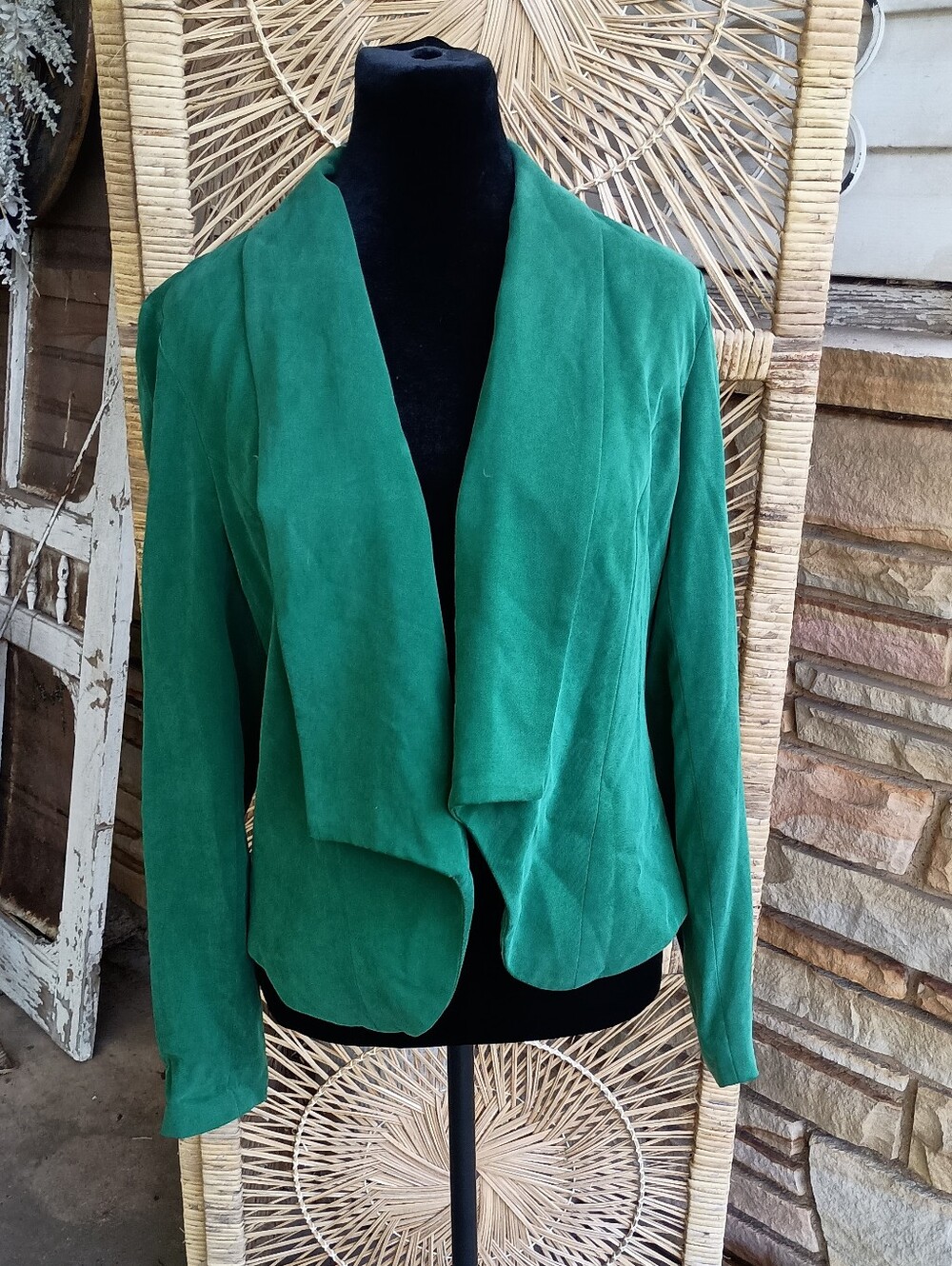 Cartonnier Anthropologie Green Open-Front Draped Blazer_8
